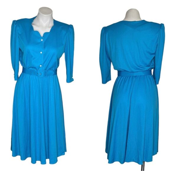 ANTHONY RICHARDS Blue Shirtwaist Dress Belted Elastic Waist Stretchy Size 6P 4P - Picture 9 of 9